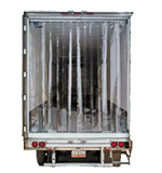 Industrial Strip Curtains Cover the Back of a Semi Trailer